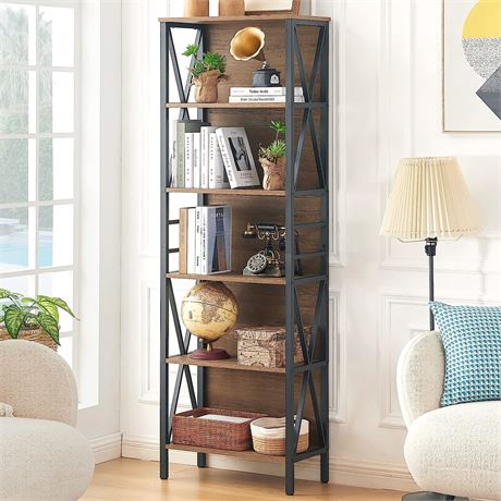 HOMISSUE Bookcase,6-Tier Tall Bookshelf Indstrial Bookshelves with Cabinet