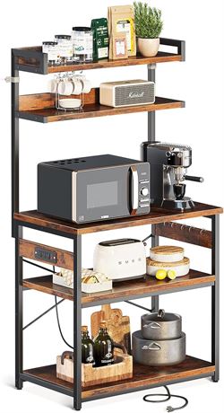 ODK Bakers Rack with Power Outlet, Rustic Brown
