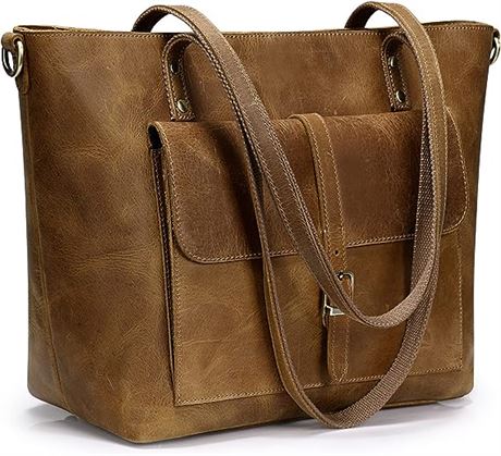 S-ZONE Women Vintage Genuine Leather Tote Bag