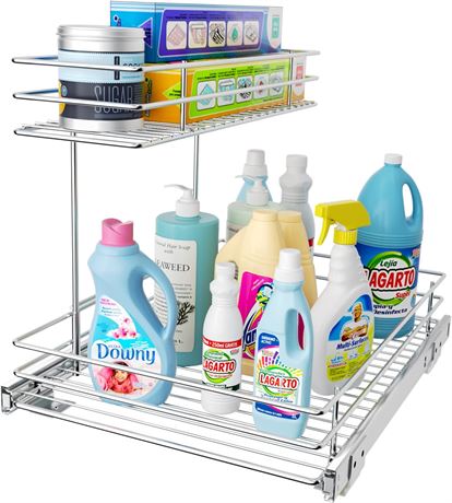 G-TING Pull Out Cabinet Organizer, Under Sink Slide Out Storage, Silver