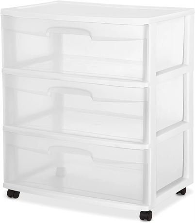Sterilite Wide 3 Drawer Rolling Storage Cart Container