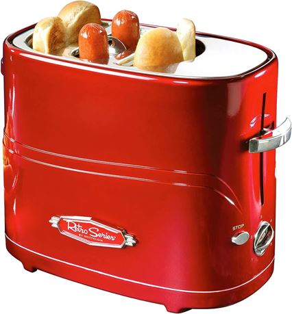 Nostalgia 2 Slot Hot Dog and Bun Toaster with Mini Tongs, Retro Toaster