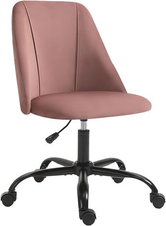 Czlolo Velvet Armless Home Office Desk Chair with Wheels, Pink