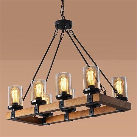 8-Light Farmhouse Wood Kitchen Rustic Island Chandeliers