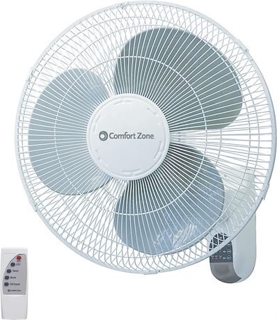Comfort Zone CZ16WR 16" Quiet 3-Speed Wall Mount Fan with Remote Control
