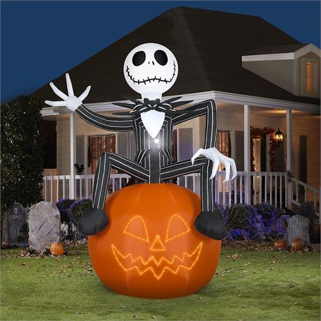 Lightshow Airblown Micro Lights Jack Skellington on Pumpkin. 10 ft