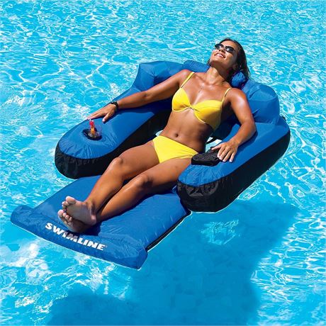 Swimline Inflatable Floating Pool Lounger with Armrest, Blue