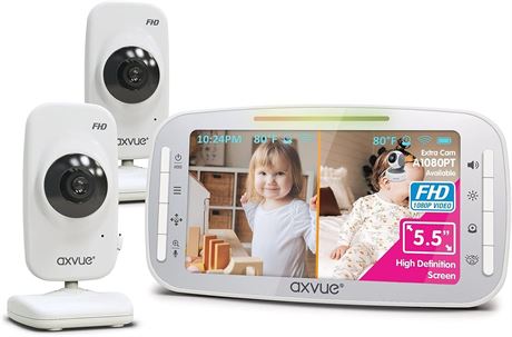 Axvue Video Baby Monitor w/ 5.5"" LCD Screen & Two Cameras