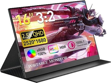 CNBANAN 2.5K Portable Monitor, 16" Gaming Monitor 2520x1680