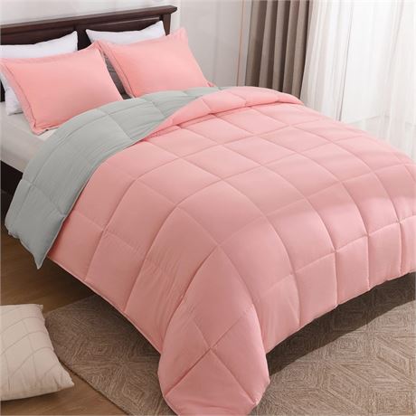 Basic Beyond 3PCS Pink/Grey Comforter Set - Queen