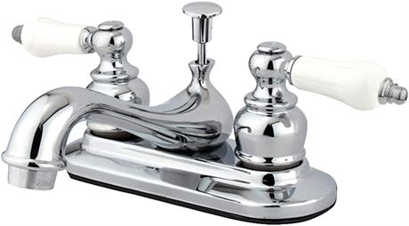 Kingston Brass KB601PL 4" Centerset Faucet w/ Porcelain Handle, Polished Chrome