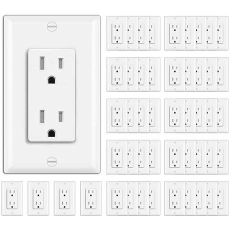 BESTTEN 15 Amp Decorator Receptacle Outlet, 25 boxes of 2