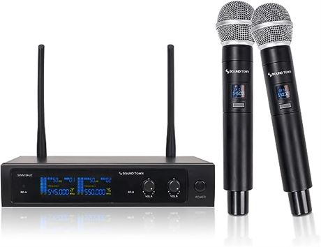 Sound Town Dual-Channel UHF Wireless Microphone System with 2 Handheld Mics