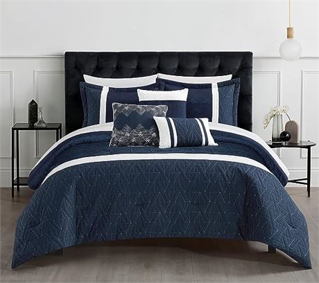 Chic Home Macie 6 Piece Comforter Set, Pillows Shams Included, King, Navy