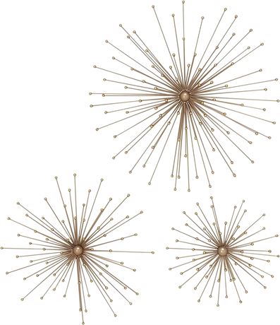 Deco 79 Metal Starburst 3D Wall Decor, Set of 3 13", 17", 21"W, Gold