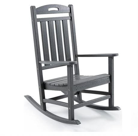 POLYDUN Outdoor Rocking Chairs, High Back Poly Lumber Patio Rocker Chair, Black
