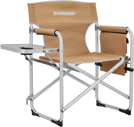 FUNDANGO Portable Lightweight Folding Camping Director Chair with Side Table