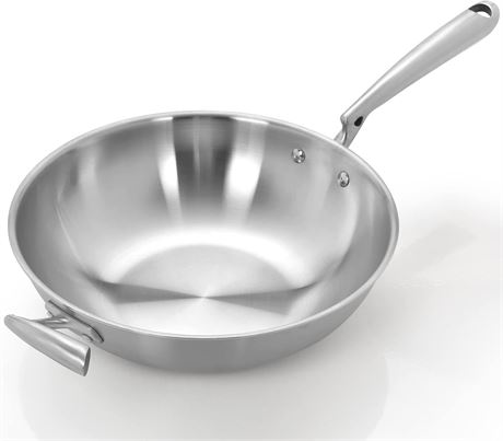 Foodstudio 11.8 Inch Stainless Steel Wok pan with Lid