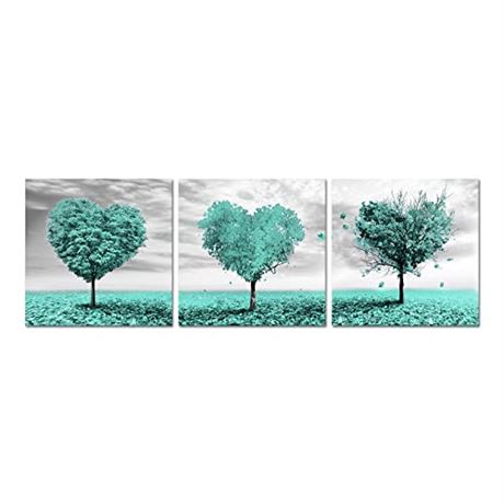 KiteChaser Tree Canvas Wall Art Set Teal Green Heart Shape Tree