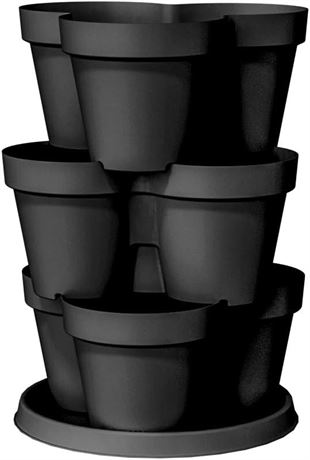 The HC Companies 3 Tiered Stackable Planter, Black