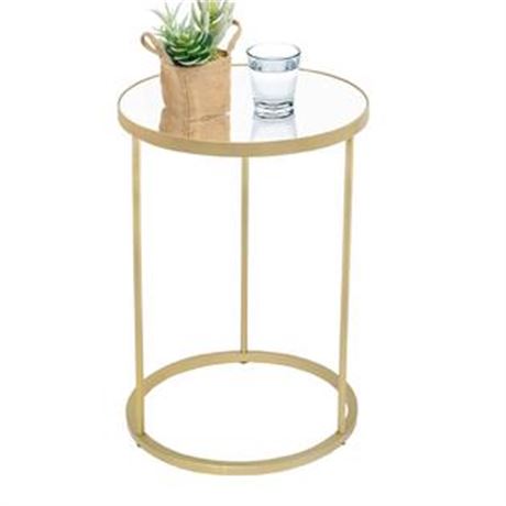 SeekElegant Round Side Table, Gold End Table with Mirror Top, 16" x 16" x 24"