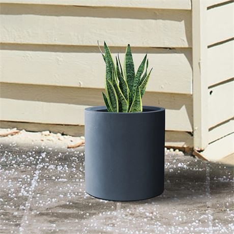 Kante 12.6" Dia Concrete Outdoor Modern Cylindrical Planters, Charcoal